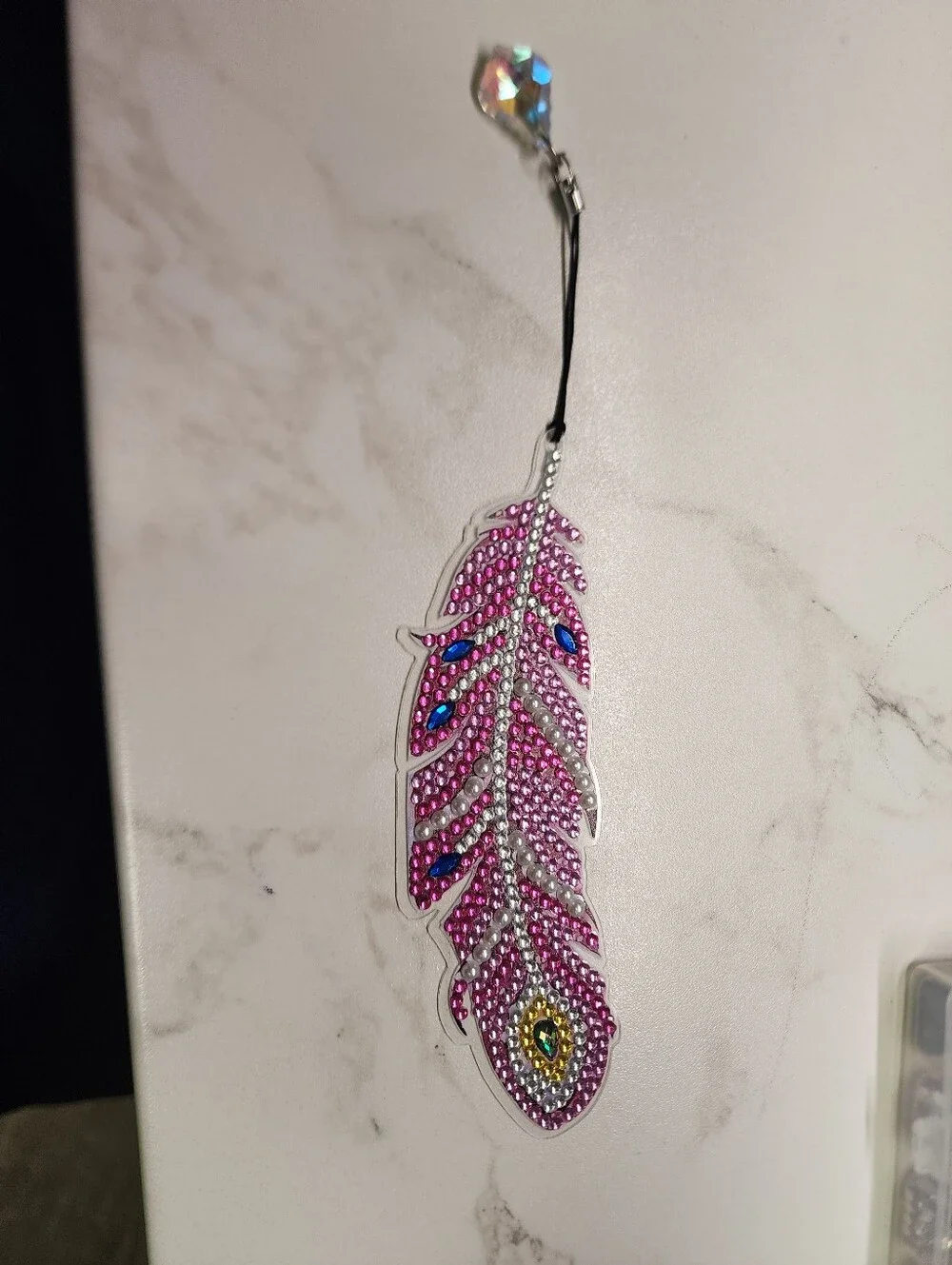Pink Feather Crystal Bookmark